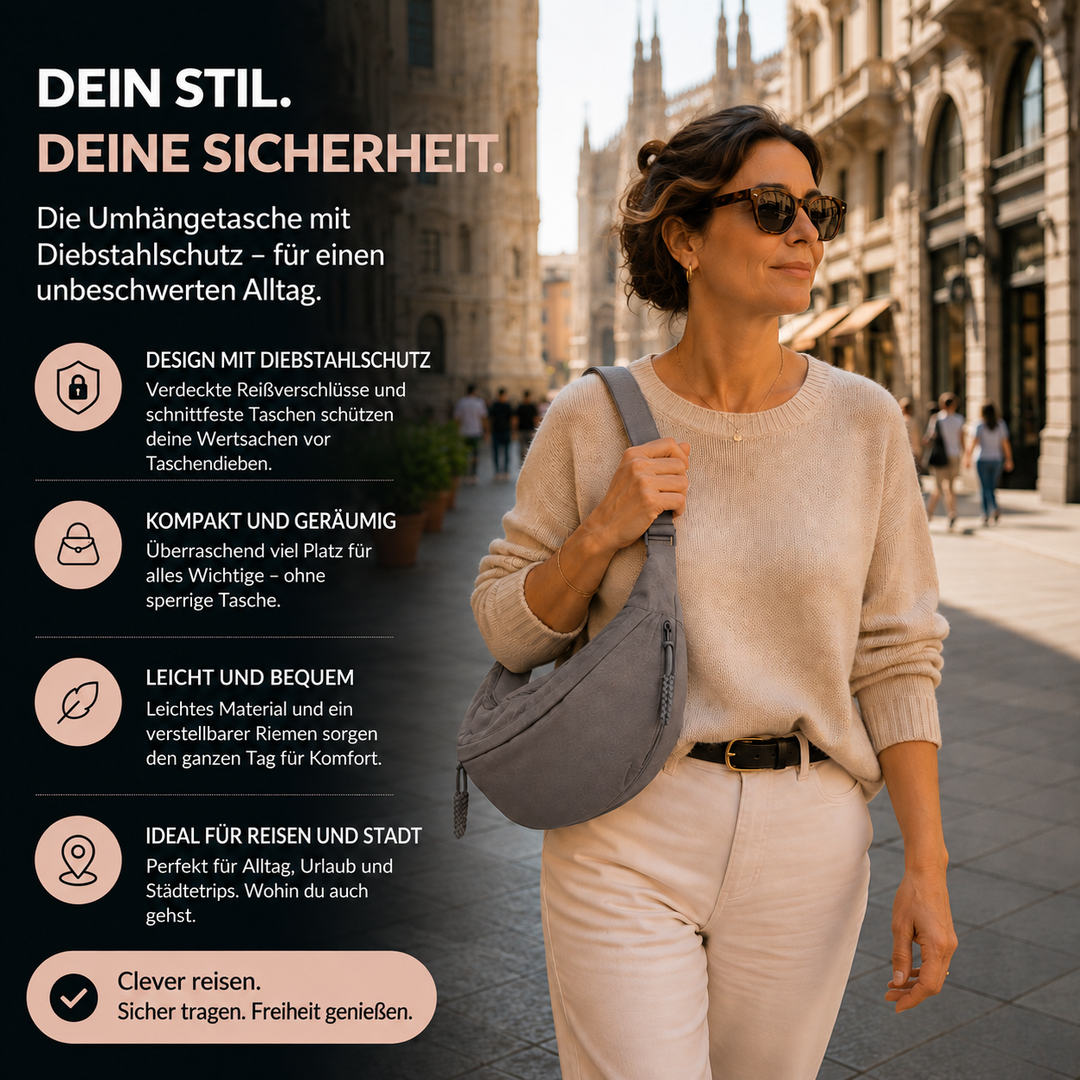 Greta | Bolso de hombro media luna gris