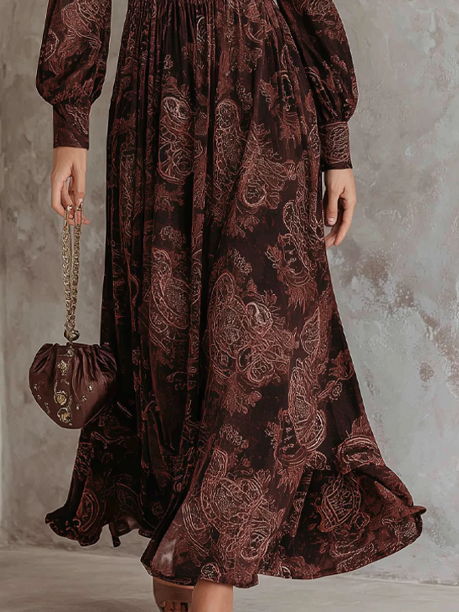 Ariane | Vestido Maxi Paisley – Realza la Cintura, Corte Femenino