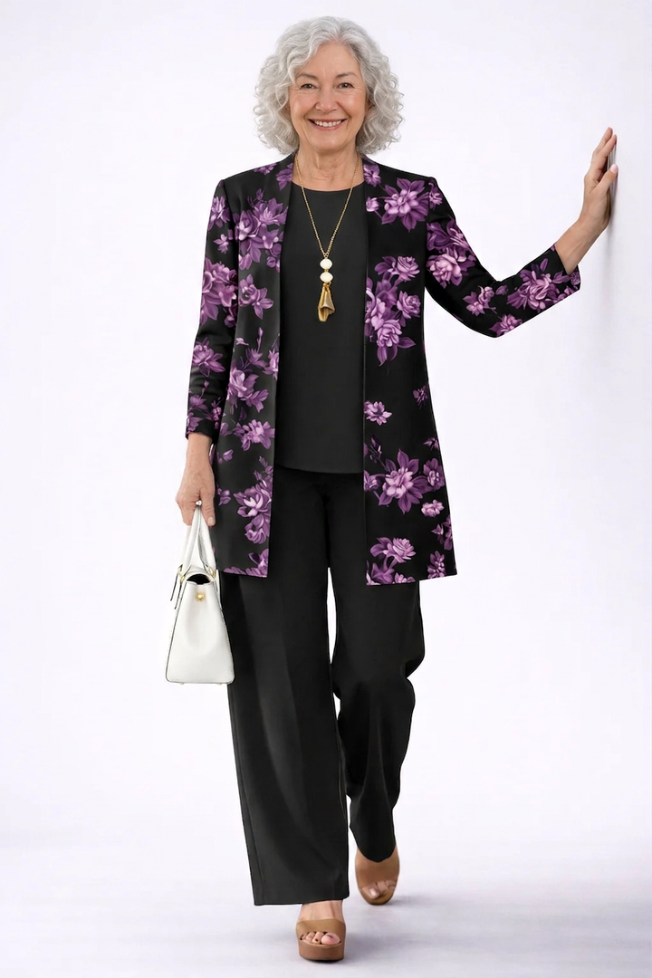 Sara | Conjunto elegante de 3 piezas – Violeta y negro
