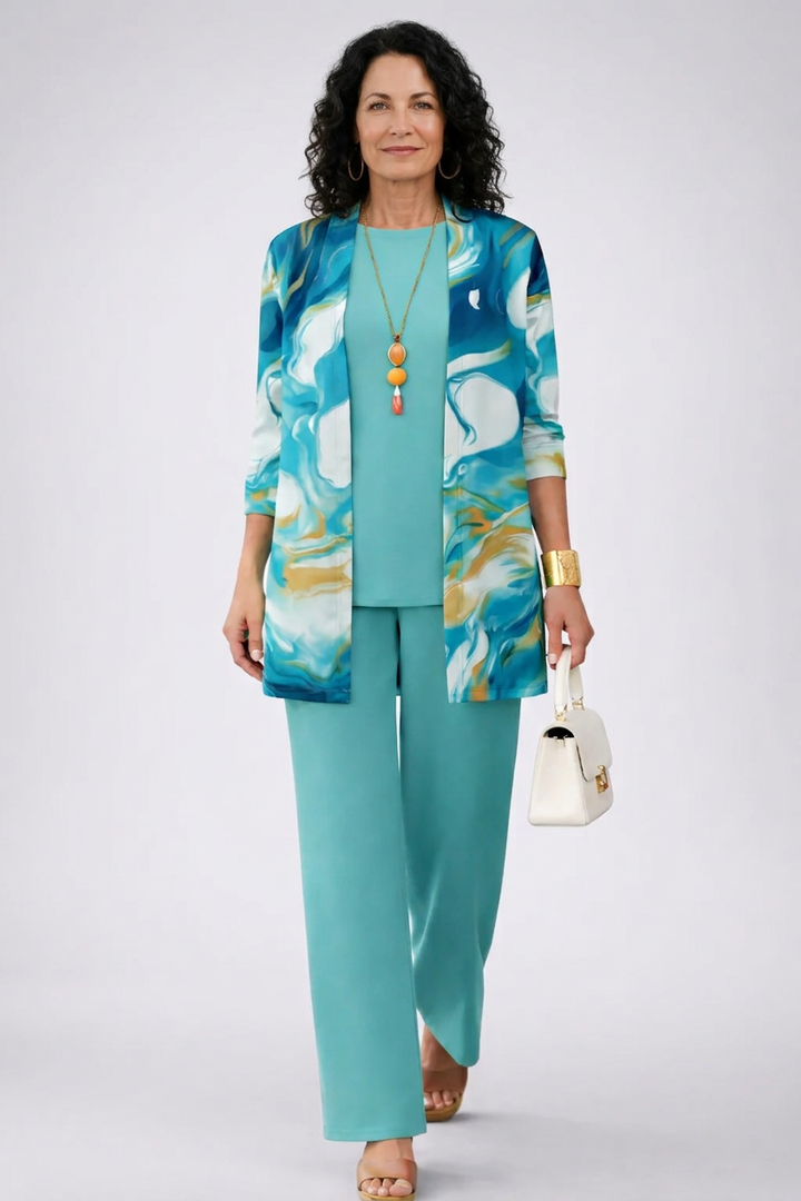 Marta | Conjunto elegante de 3 piezas – Turquesa