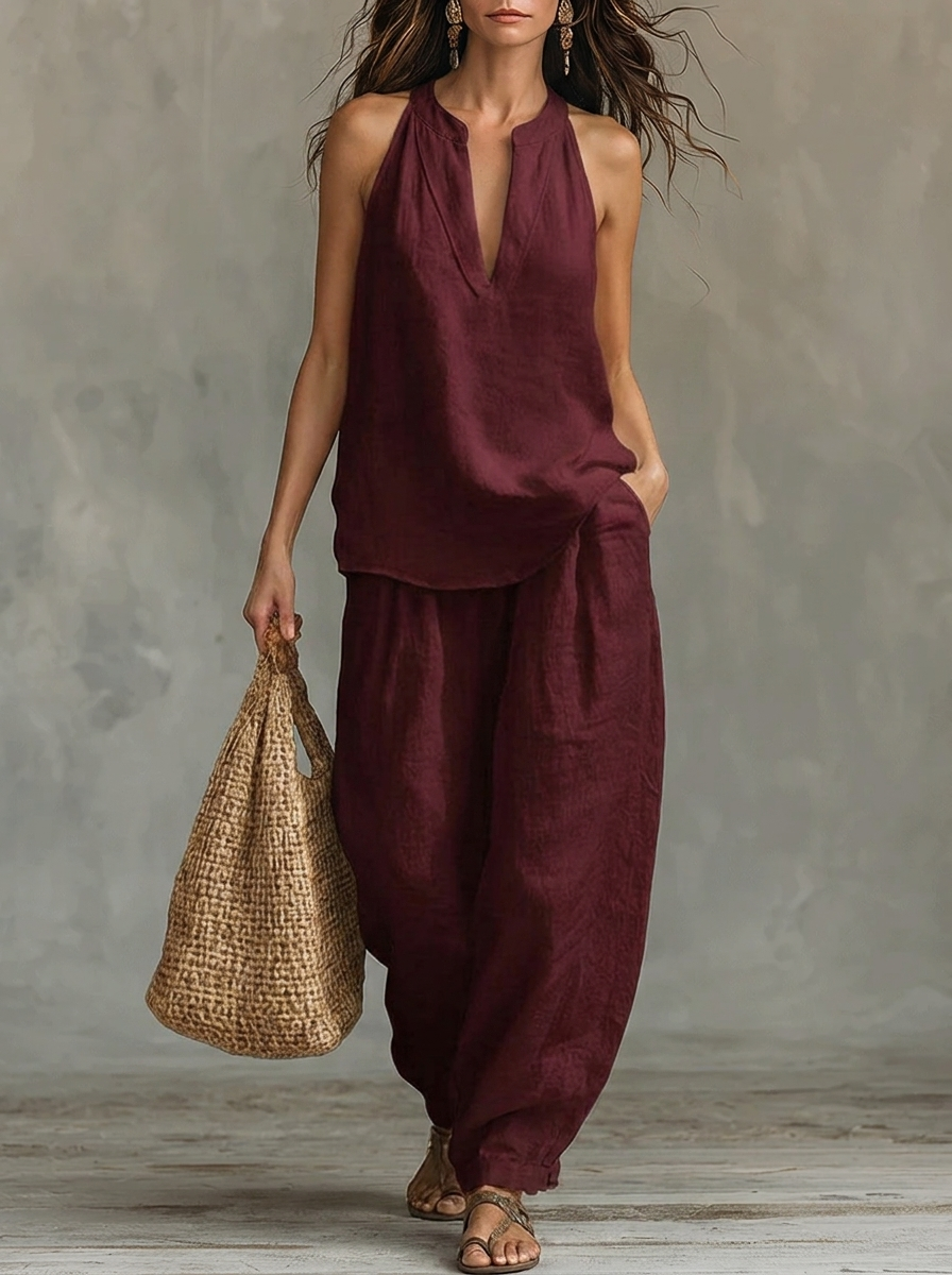 Sarah | Conjunto Sin Mangas – Pantalones Anchos