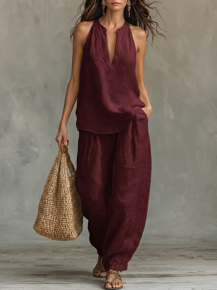 Sarah | Conjunto Sin Mangas – Pantalones Anchos