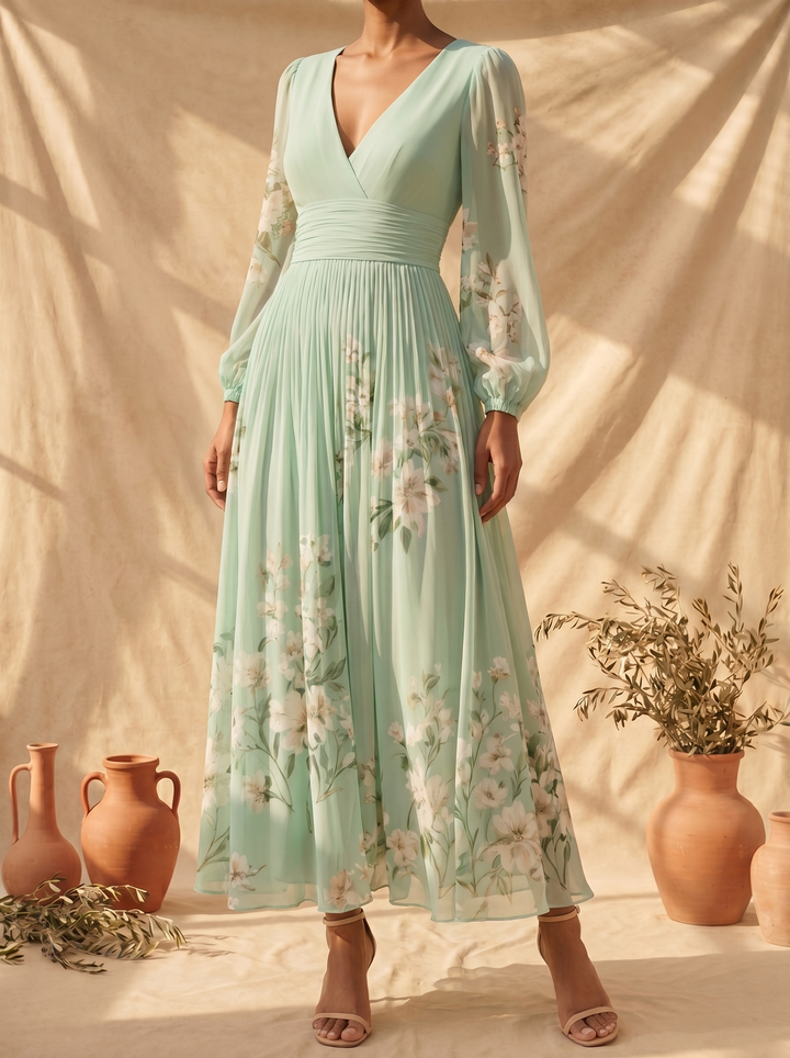 Cisella | Vestido Midi Verde Claro Floral