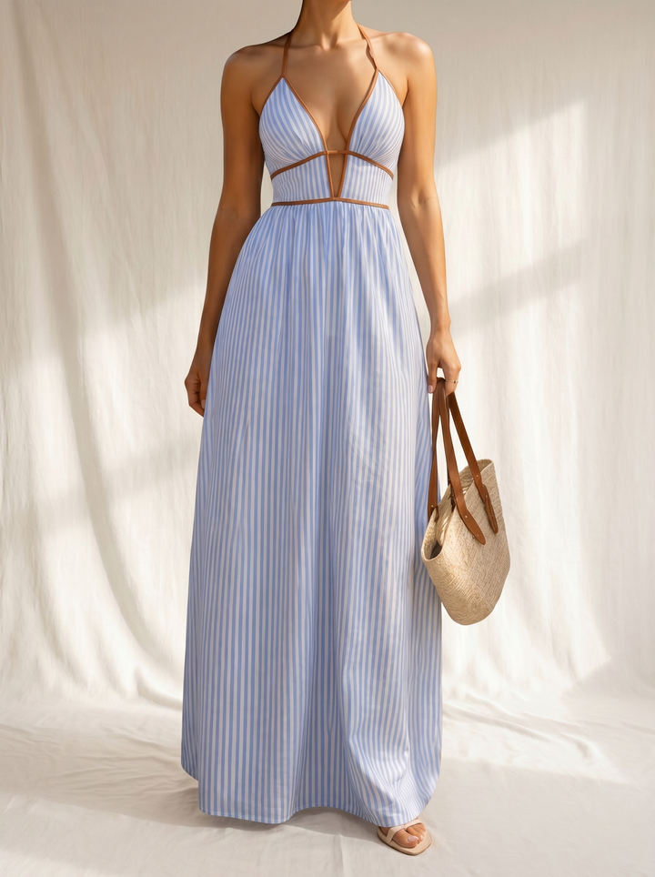 Laurina | Vestido Largo de Rayas con Escote Cut-Out