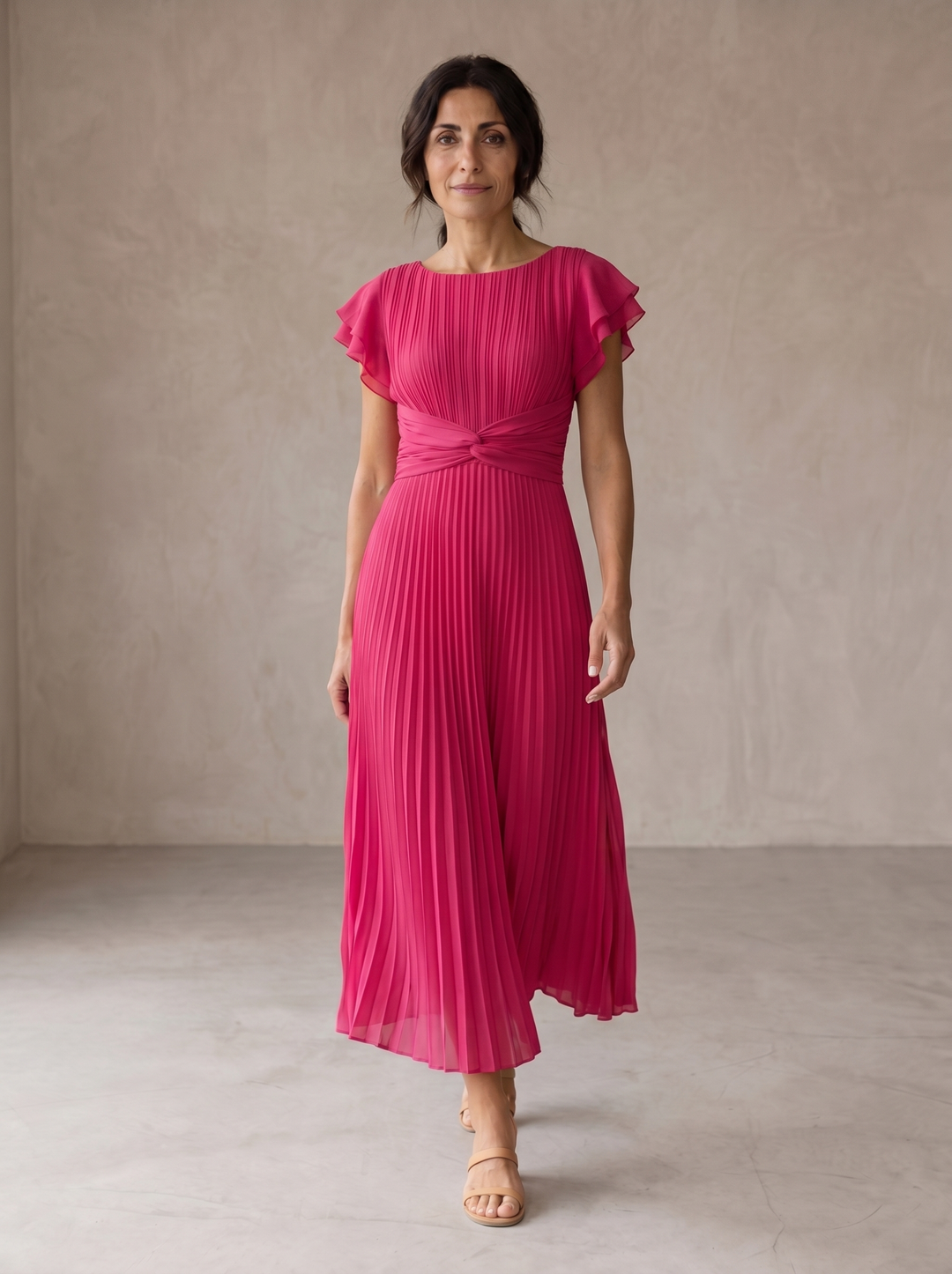 Seraphina | Elegante Maxi Vestido Plisado con Cinturón Anudado