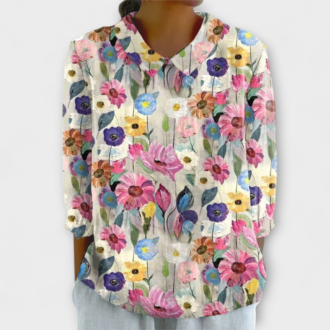 Kelli | Blusa de algodón y lino con estampado floral vintage
