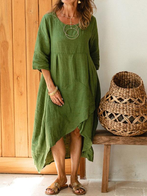 Marta - Vestido asimétrico en algodón y lino