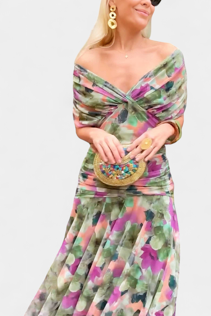 Magda - Vestido largo de flores con escote en V Mujer