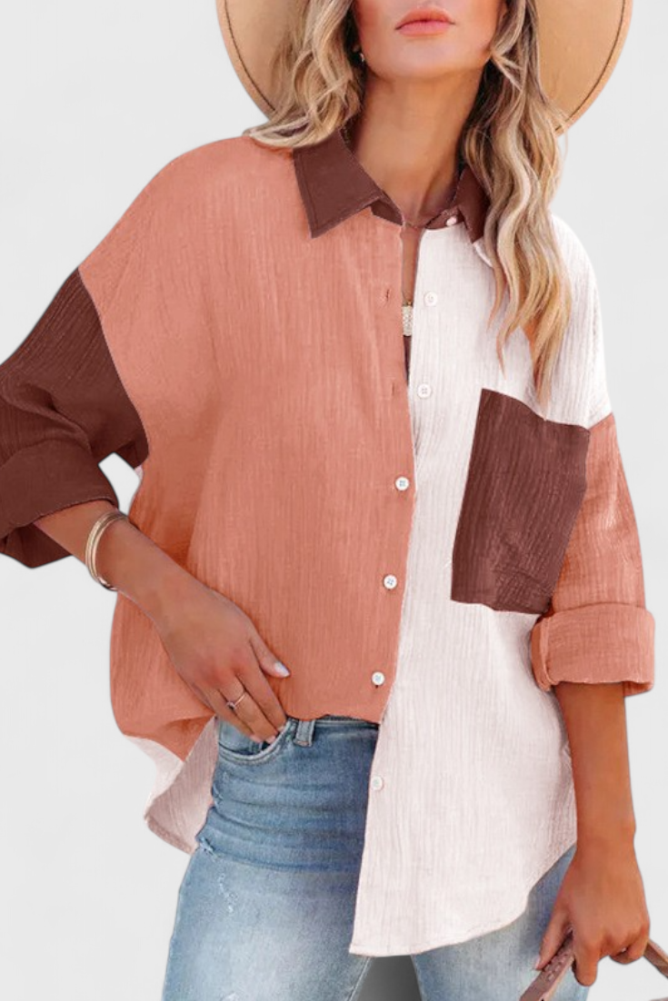 Juniper Blusa de Botones en Bloque de Color