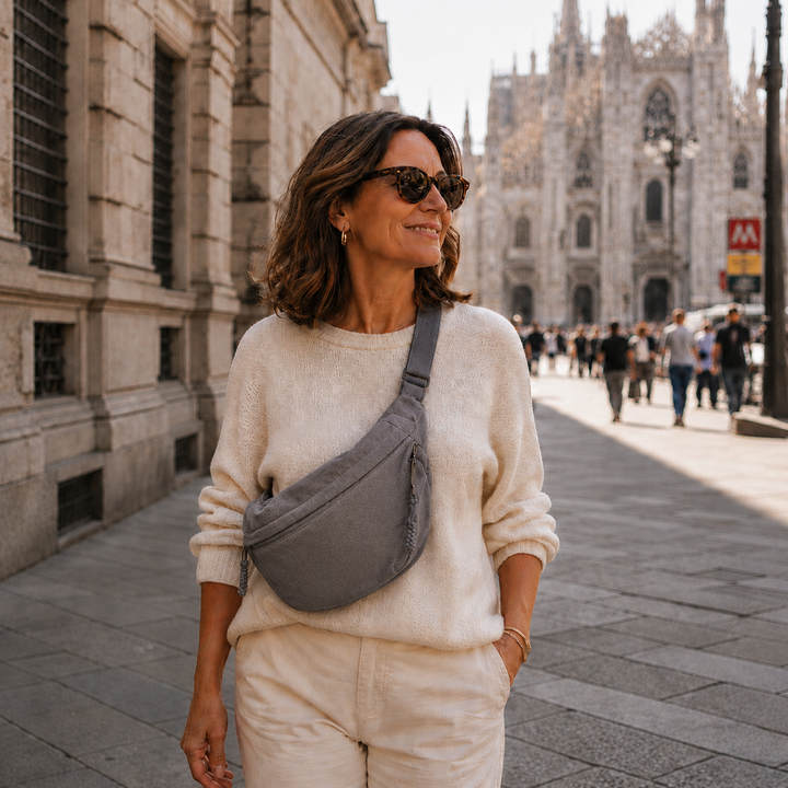 Greta | Bolso de hombro media luna gris