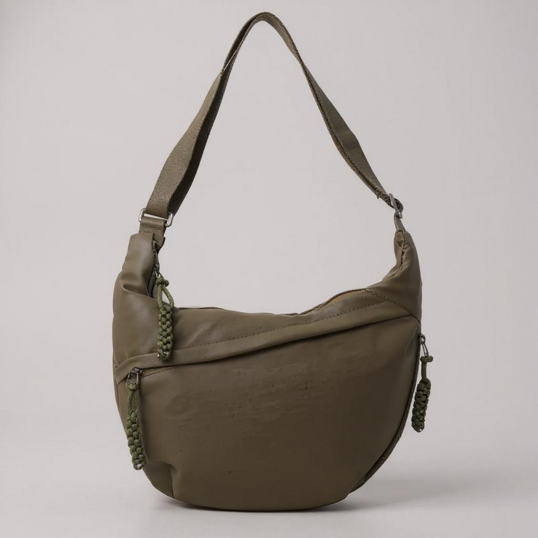 Bolso de hombro media luna verde oliva Matilde