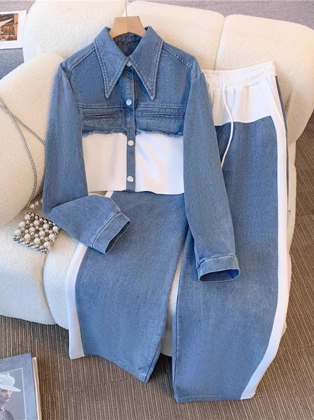 Natalie | Conjunto de Chaqueta Corta Bicolor y Pantalón Ancho