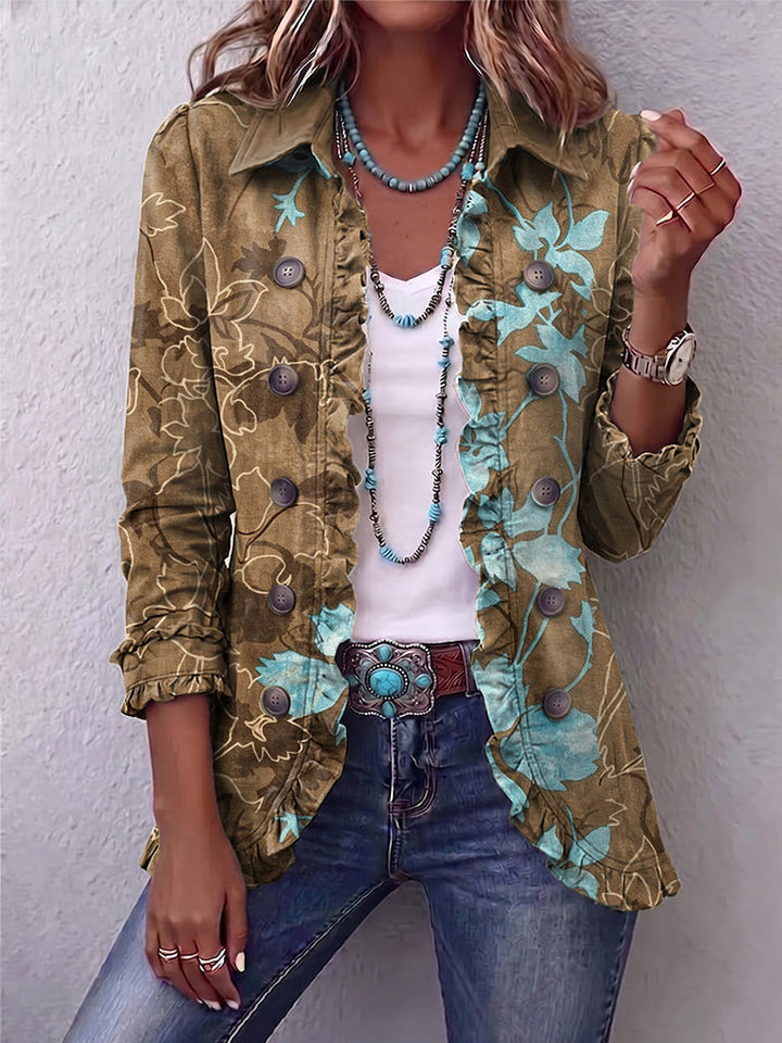 Lily | Chaqueta Boho Vintage de Flores con Volantes