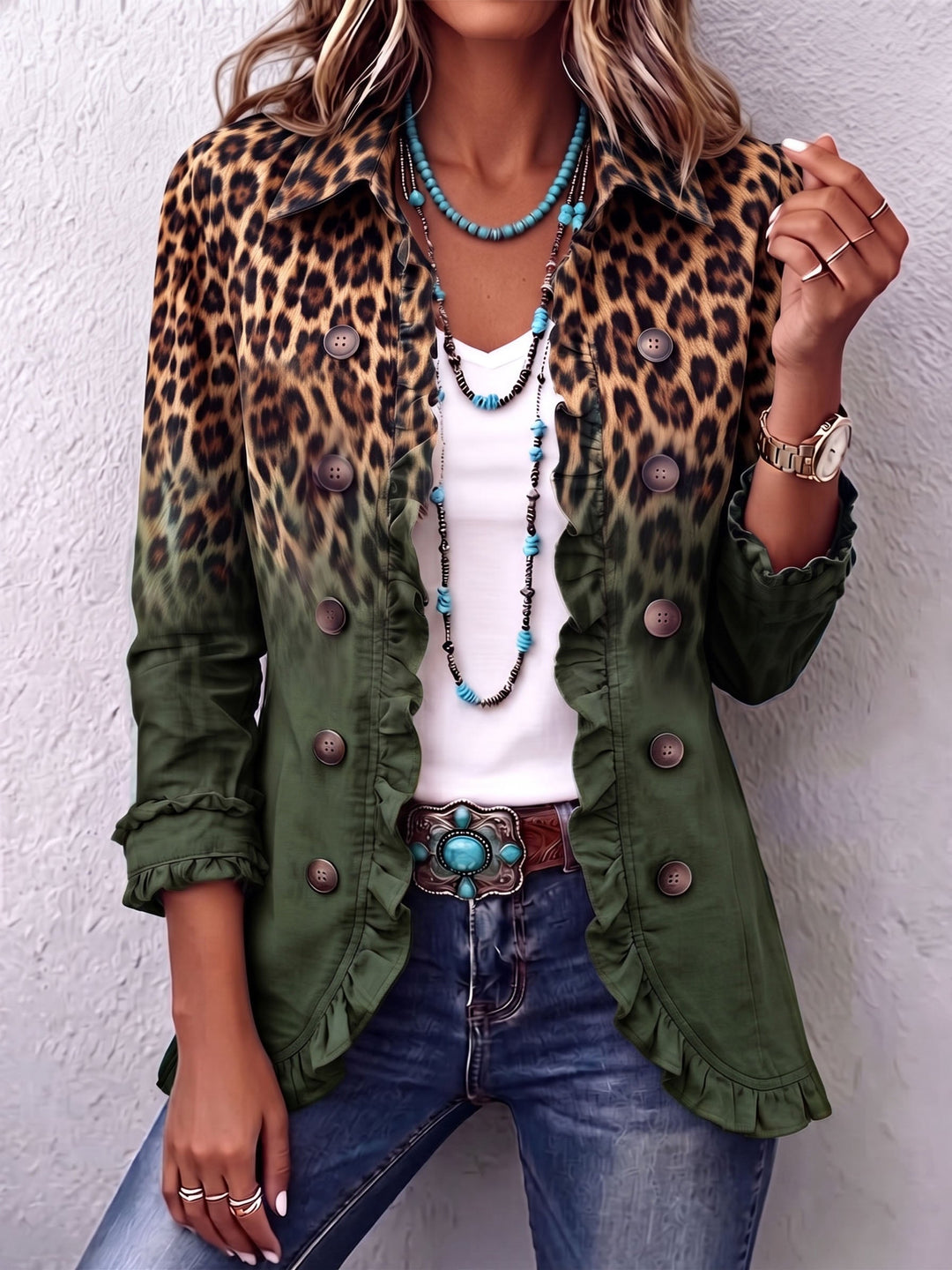 Emma | Blazer de Leopardo Degradado con Volantes