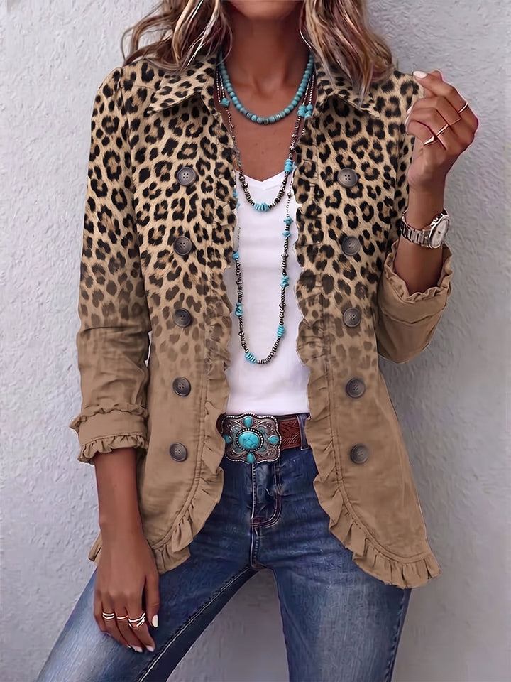 Greta | Chaqueta Estampado Leopardo con Detalles Fruncidos