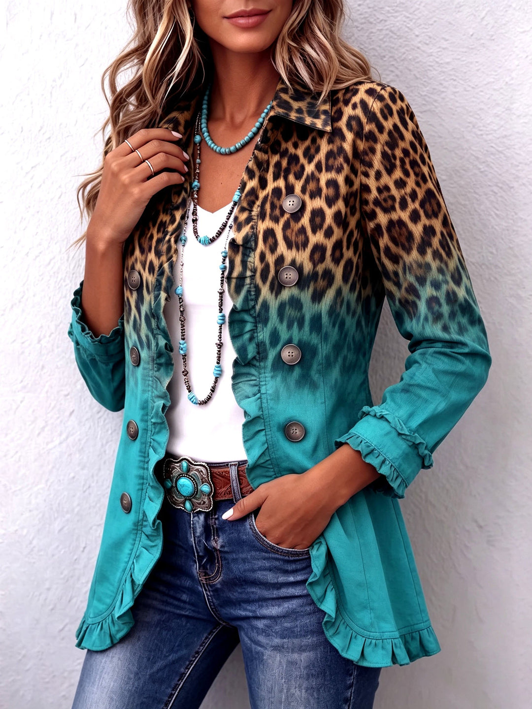 Emma | Blazer de Leopardo Degradado con Volantes