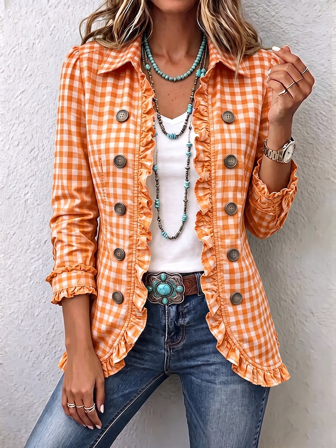 Evelyn | Chaqueta de Cuadros Vichy con Volantes
