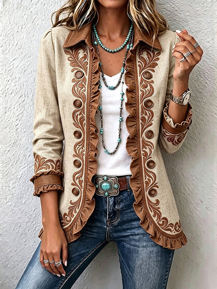 Scarlett | Chaqueta Boho Vintage de Flores con Volantes