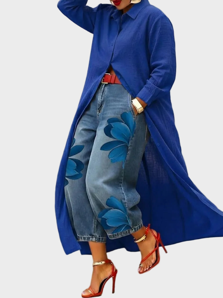 Daniella - Vestido de lino & Conjunto de denim floral Mujer