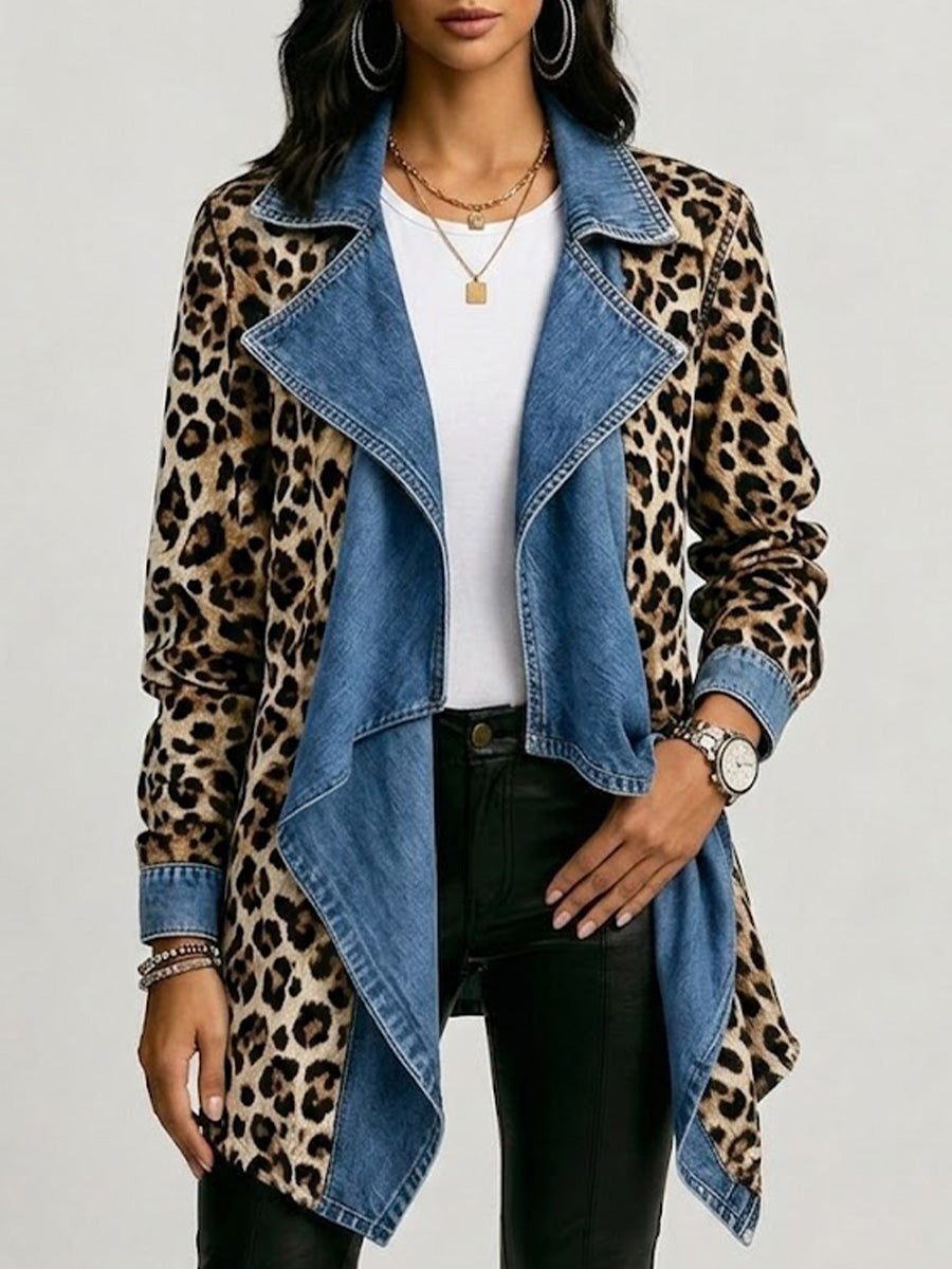 Victoria | Chaqueta Media de Leopardo con Detalles Vaqueros