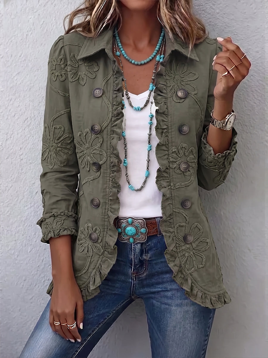 Olivia | Chaqueta Boho con Bordado de Flores y Volantes