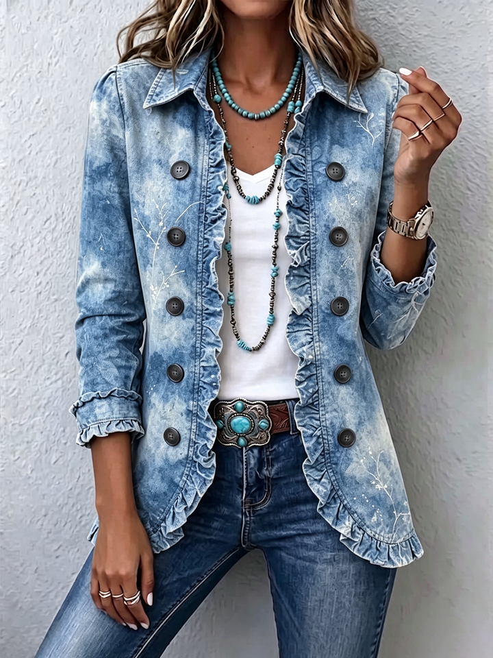 Sofia | Chaqueta Boho con Estampado Botánico Degradado y Volantes