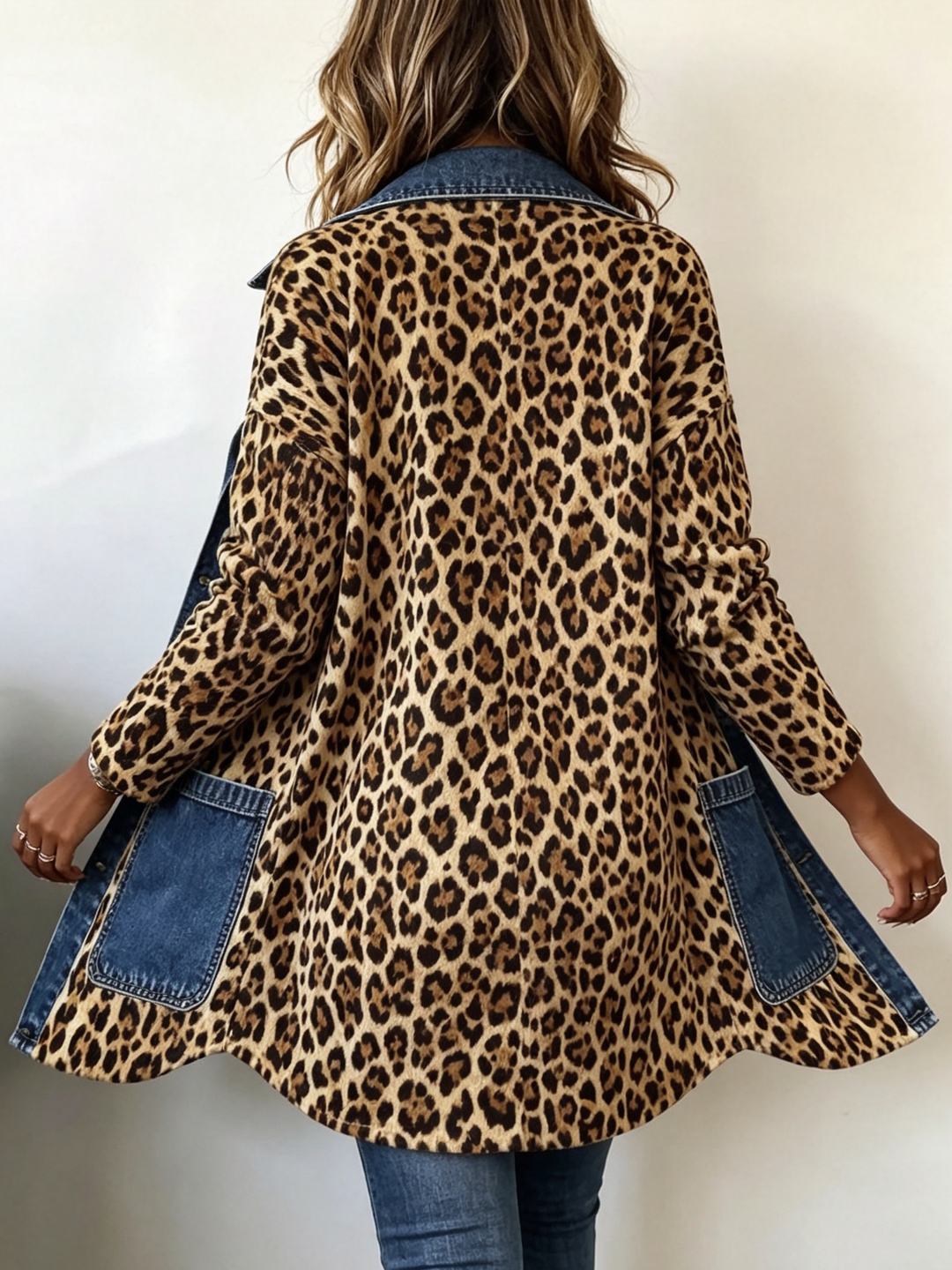 Nora | Chaqueta Larga de Leopardo con Detalles Vaqueros