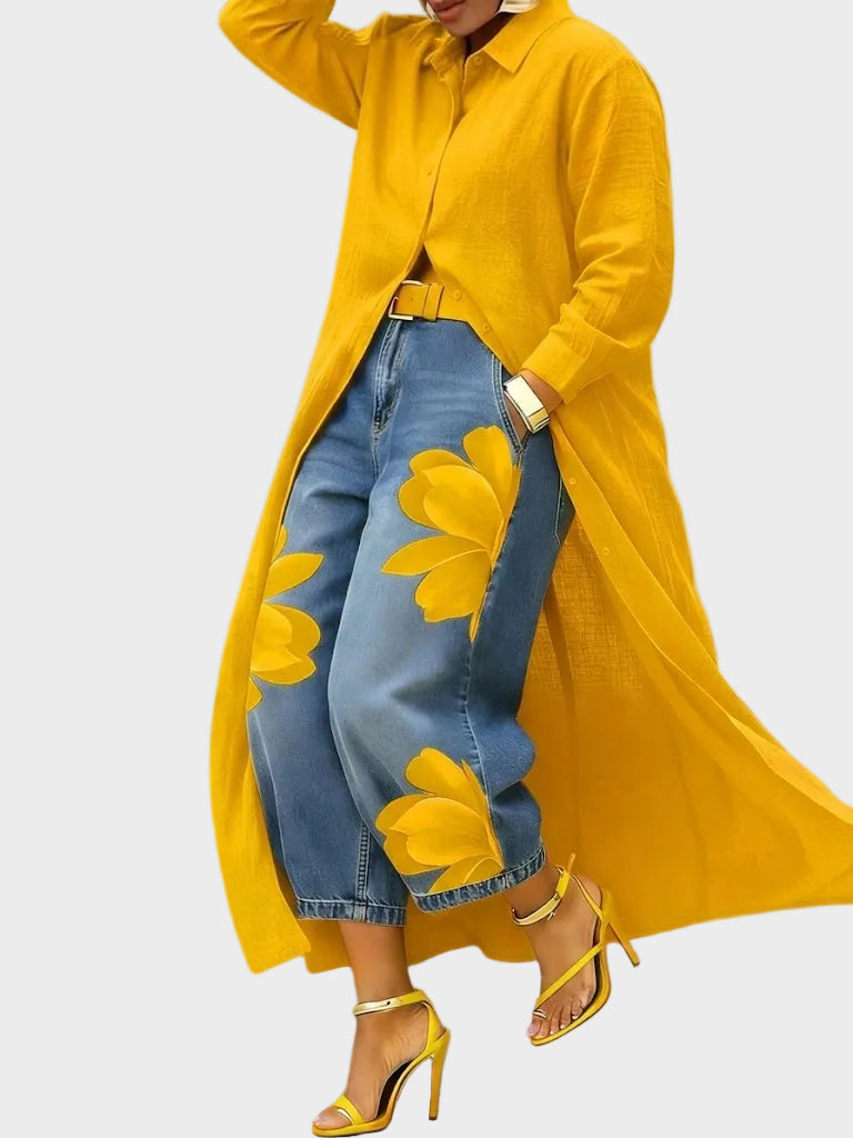 Daniella - Vestido de lino & Conjunto de denim floral Mujer