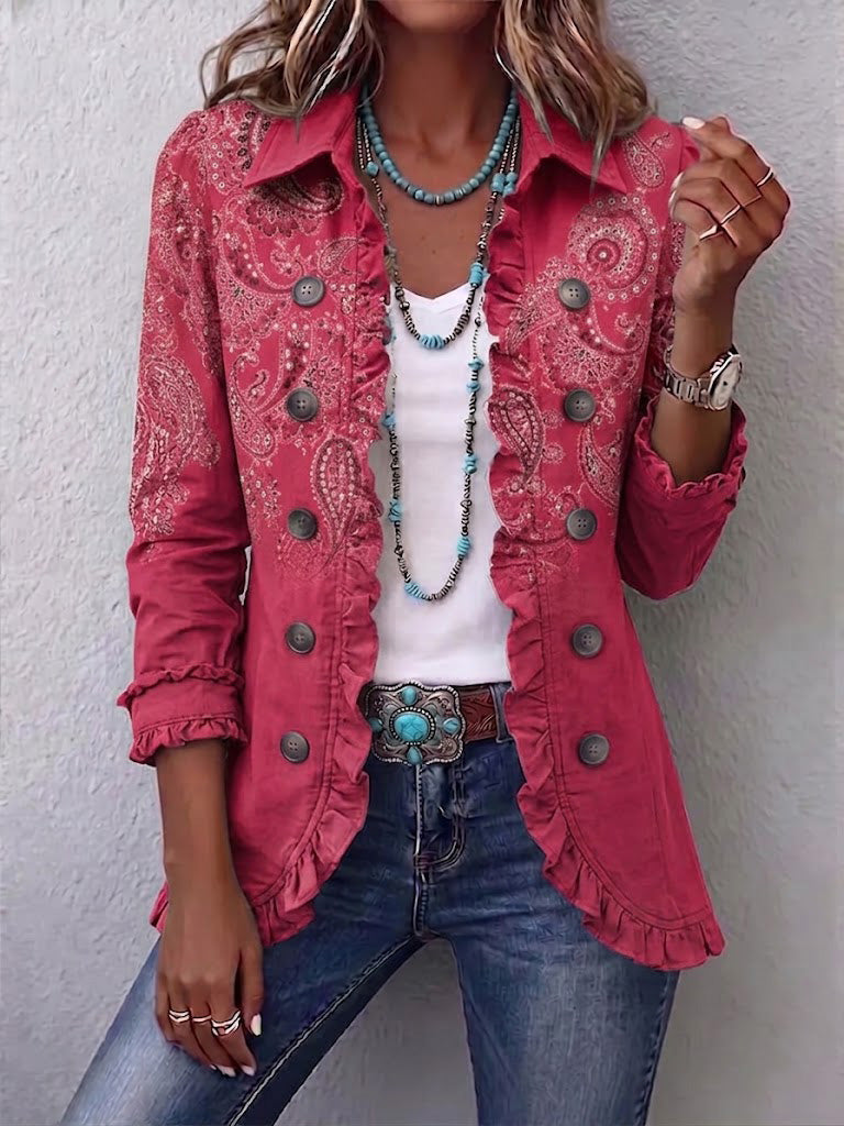 Camila | Chaqueta Vintage de Cachemira con Volantes