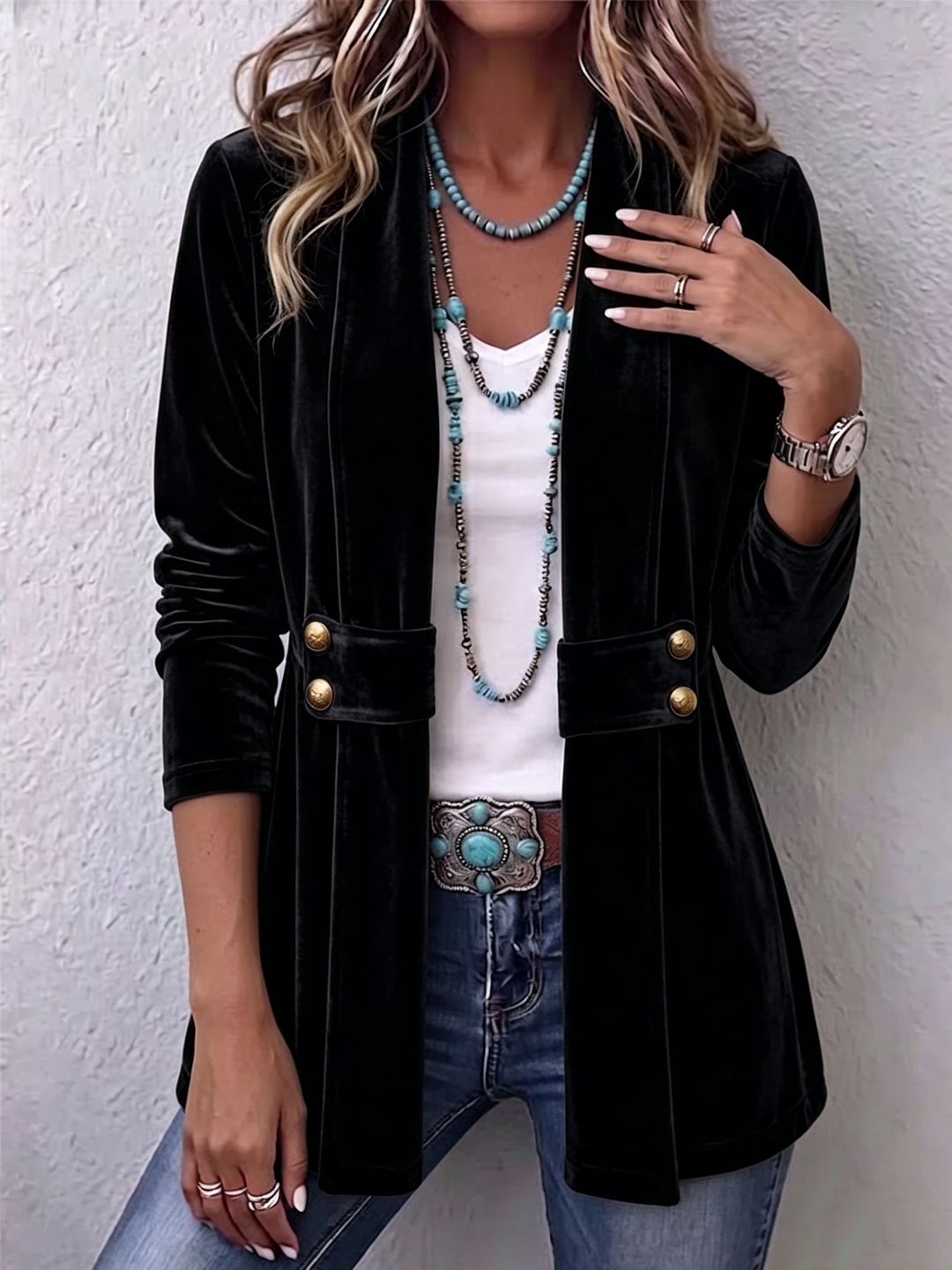 Avery | Chaqueta Vintage Abierta con Solapa y Botones