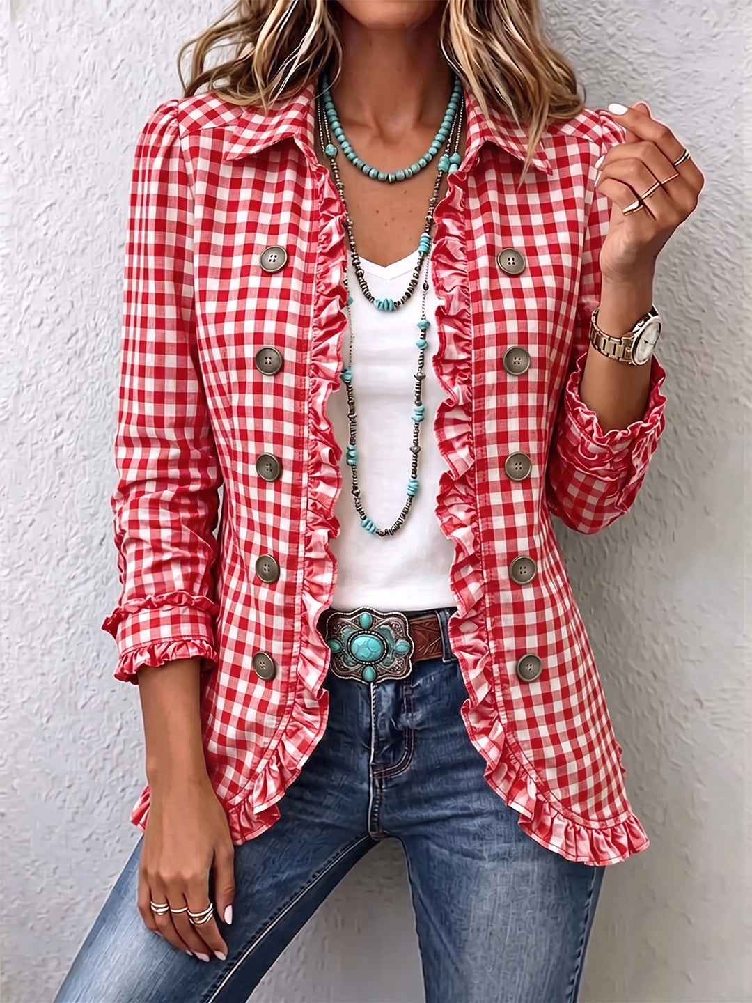 Evelyn | Chaqueta de Cuadros Vichy con Volantes