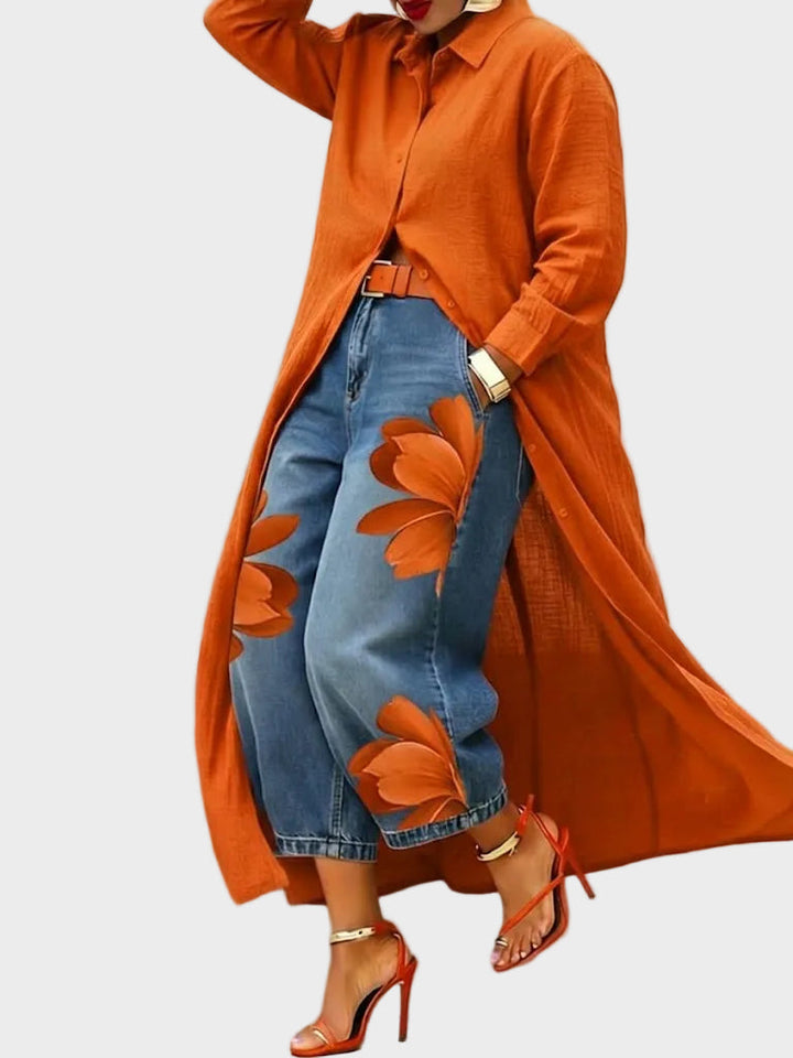 Daniella - Vestido de lino & Conjunto de denim floral Mujer