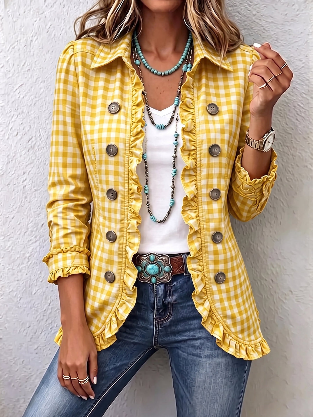 Evelyn | Chaqueta de Cuadros Vichy con Volantes