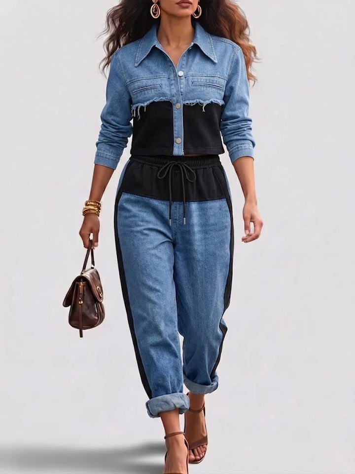 Natalie | Conjunto de Chaqueta Corta Bicolor y Pantalón Ancho