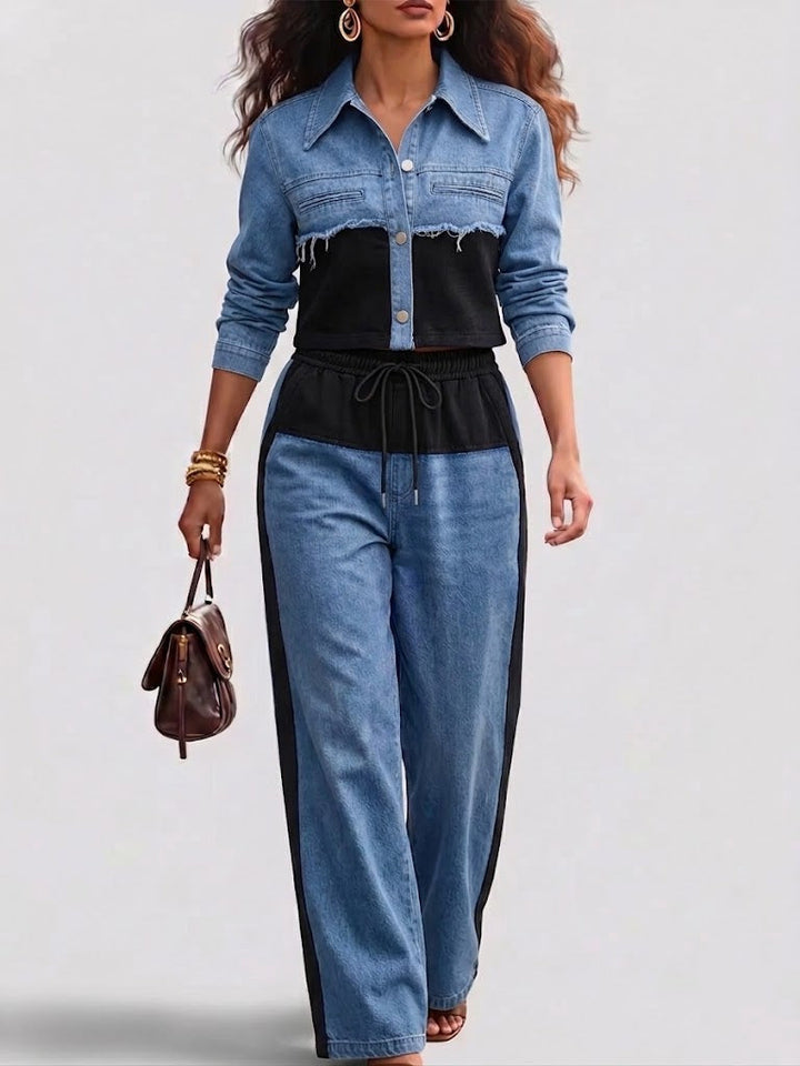 Natalie | Conjunto de Chaqueta Corta Bicolor y Pantalón Ancho
