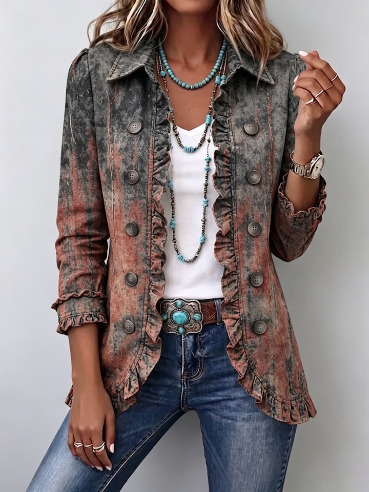 Zoey | Chaqueta Vintage Degradada con Textura y Volantes