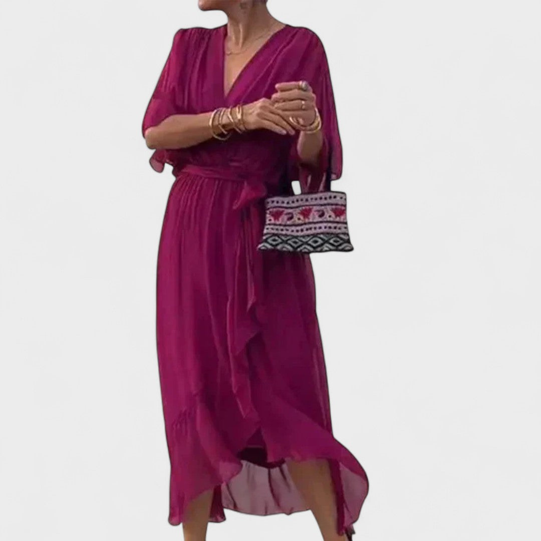 Patricia - Vestido con lazo y detalles artesanales
