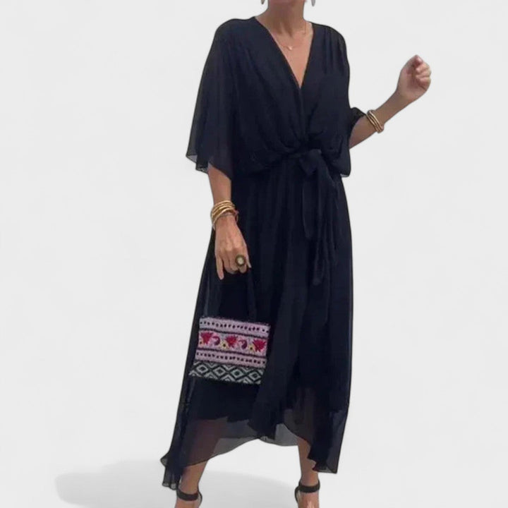 Patricia - Vestido con lazo y detalles artesanales