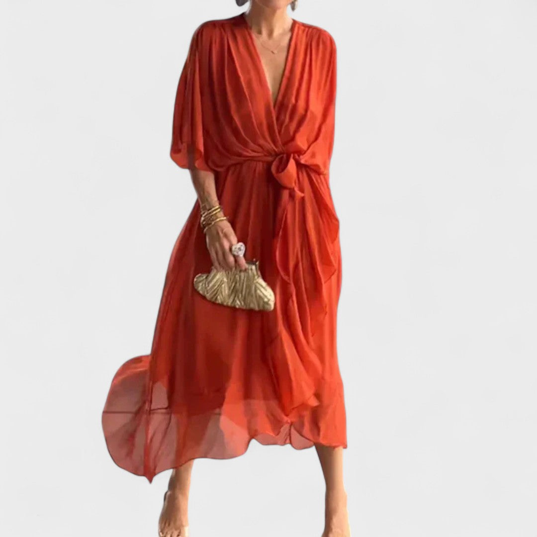 Patricia - Vestido con lazo y detalles artesanales