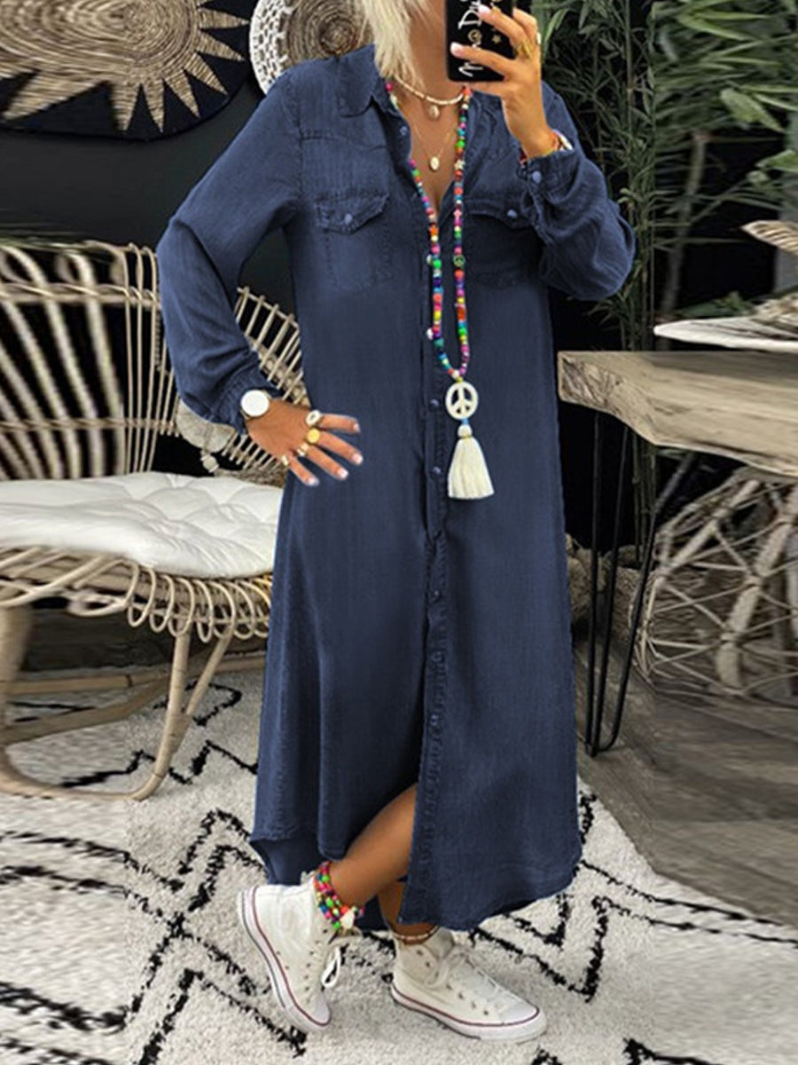 Helena - Vestido Camisero de Denim Casual Elegante | Tendencia Vaquera