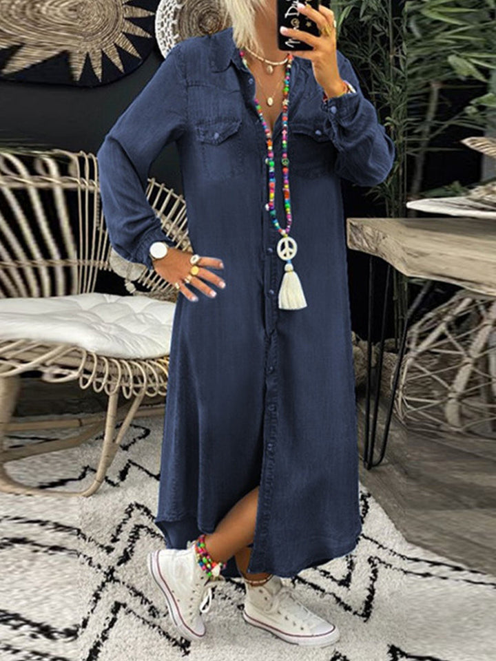 Helena - Vestido Camisero de Denim Casual Elegante | Tendencia Vaquera