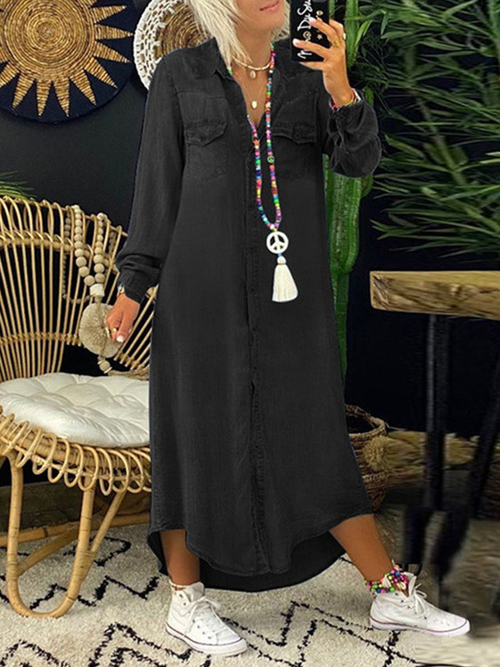 Helena - Vestido Camisero de Denim Casual Elegante | Tendencia Vaquera