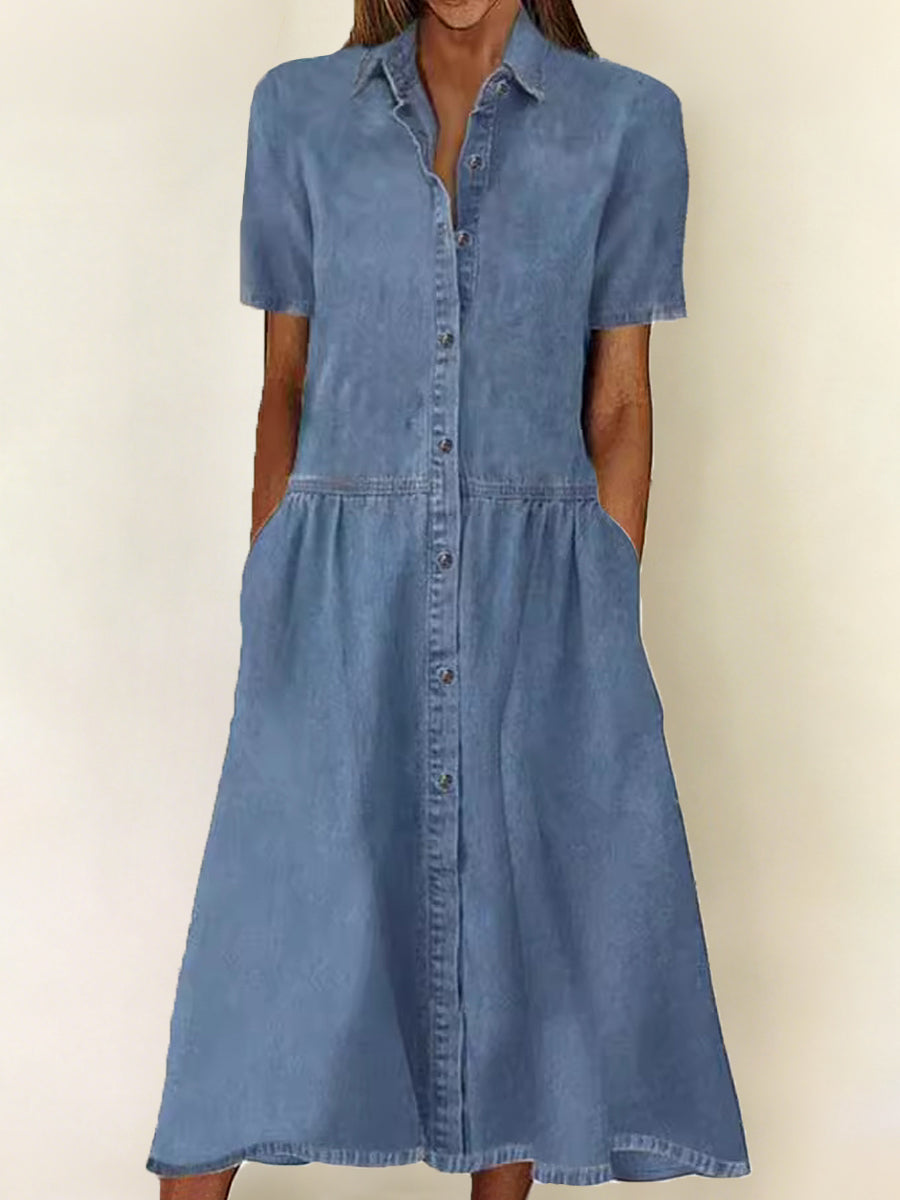 Caroline - Vestido de Jean de Manga Corta | Efecto Silueta