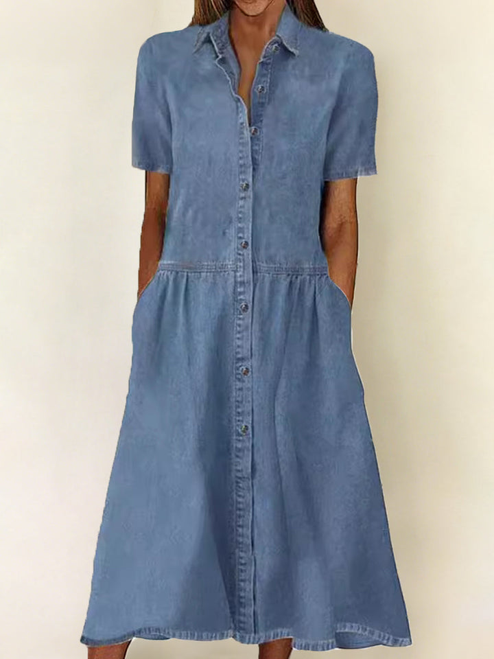 Caroline - Vestido de Jean de Manga Corta | Efecto Silueta