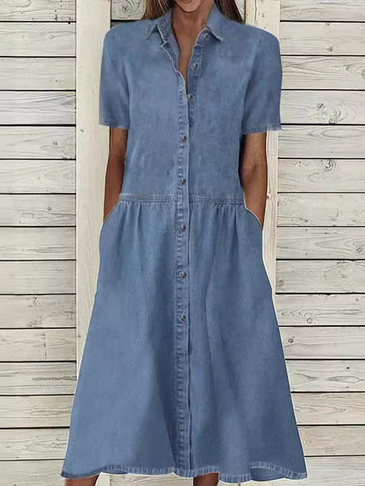 Caroline - Vestido de Jean de Manga Corta | Efecto Silueta