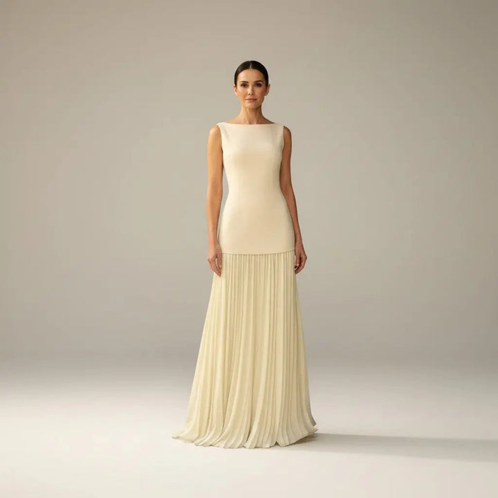 Claudia - Vestido largo sin mangas con detalles de pliegues