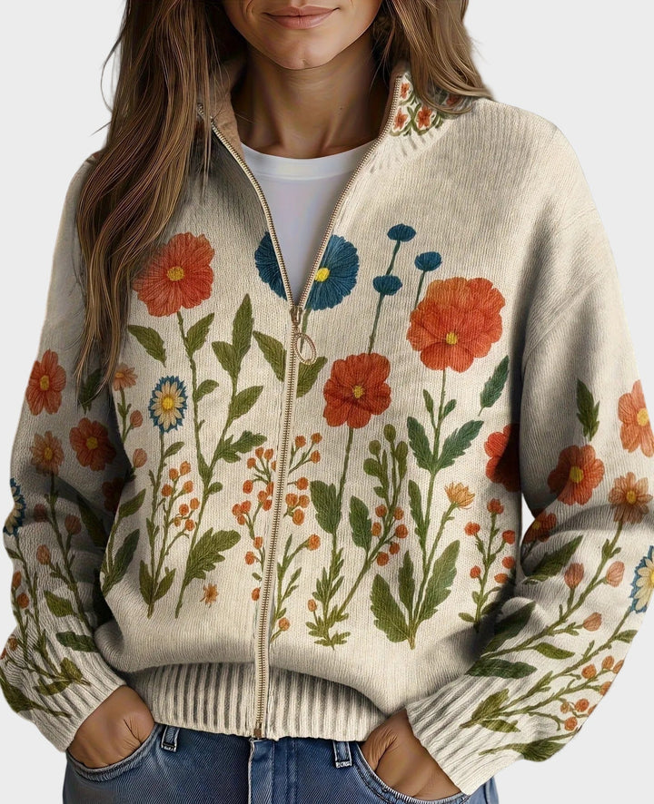 Wrenna - Cardigan con cremallera de flores silvestres