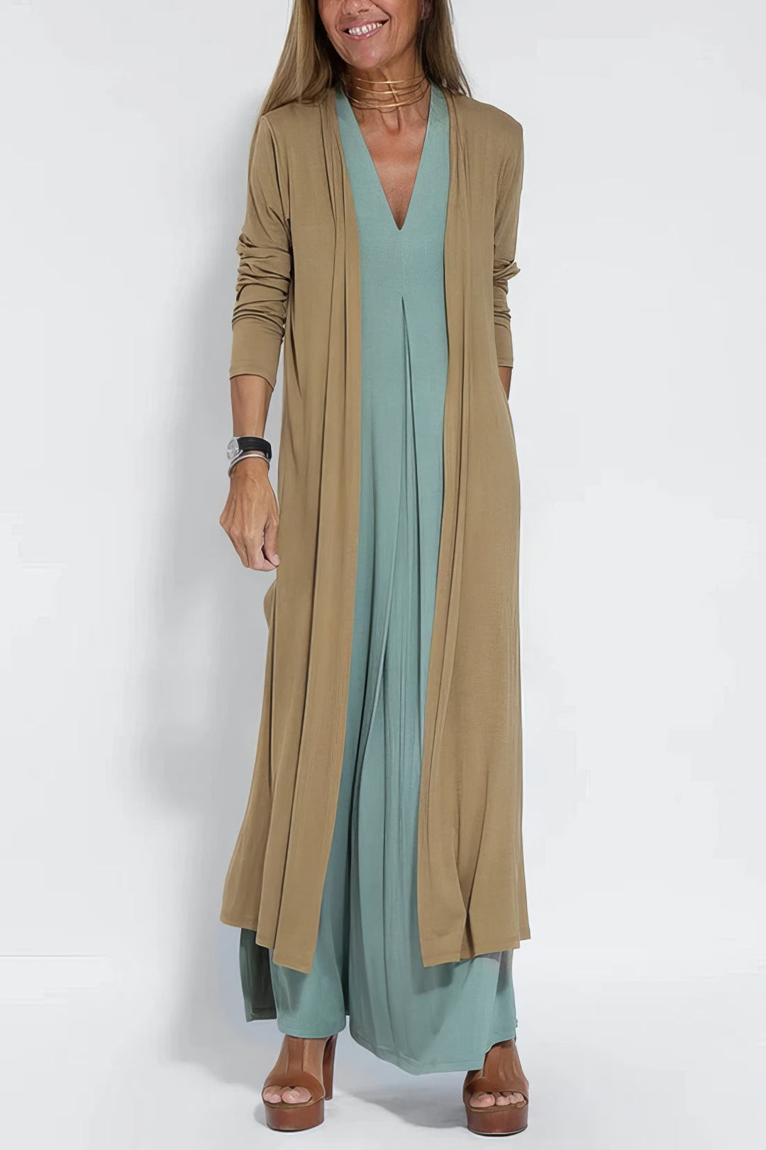 Ava™ | Vestido largo elegante + cárdigan